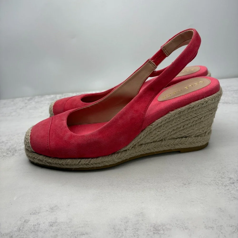 Cole Haan Cloudfeel Slingback Espadrille Wedge Pumps 7.5 Geranium Suede NWOB